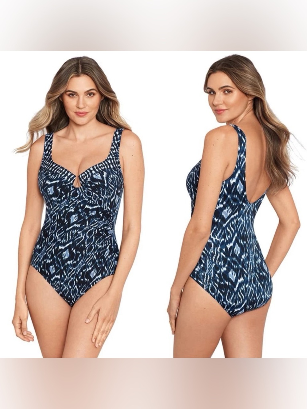 NWT $200 Miraclesuit Escape Tummy Control  Swimsuit One Piece Blue Multi Size 16